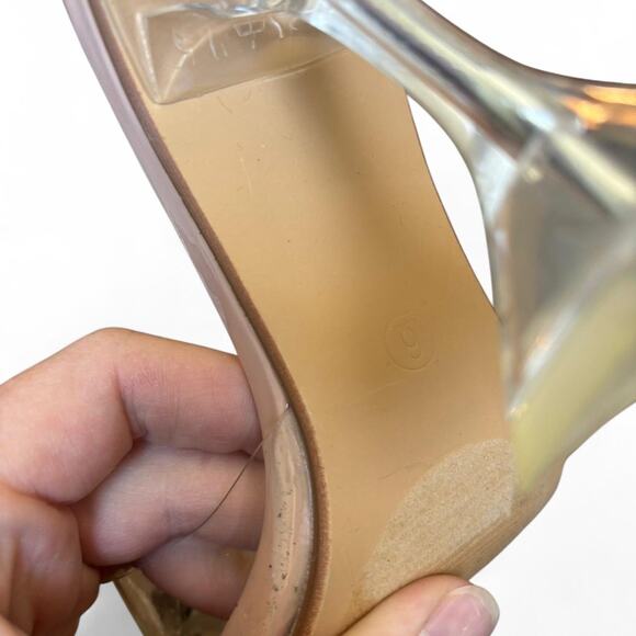 Fashion Nova Clear PVC Rhinestone Mule Heels Pink Lucite Flared Heel Size 6 - Picture 5 of 6